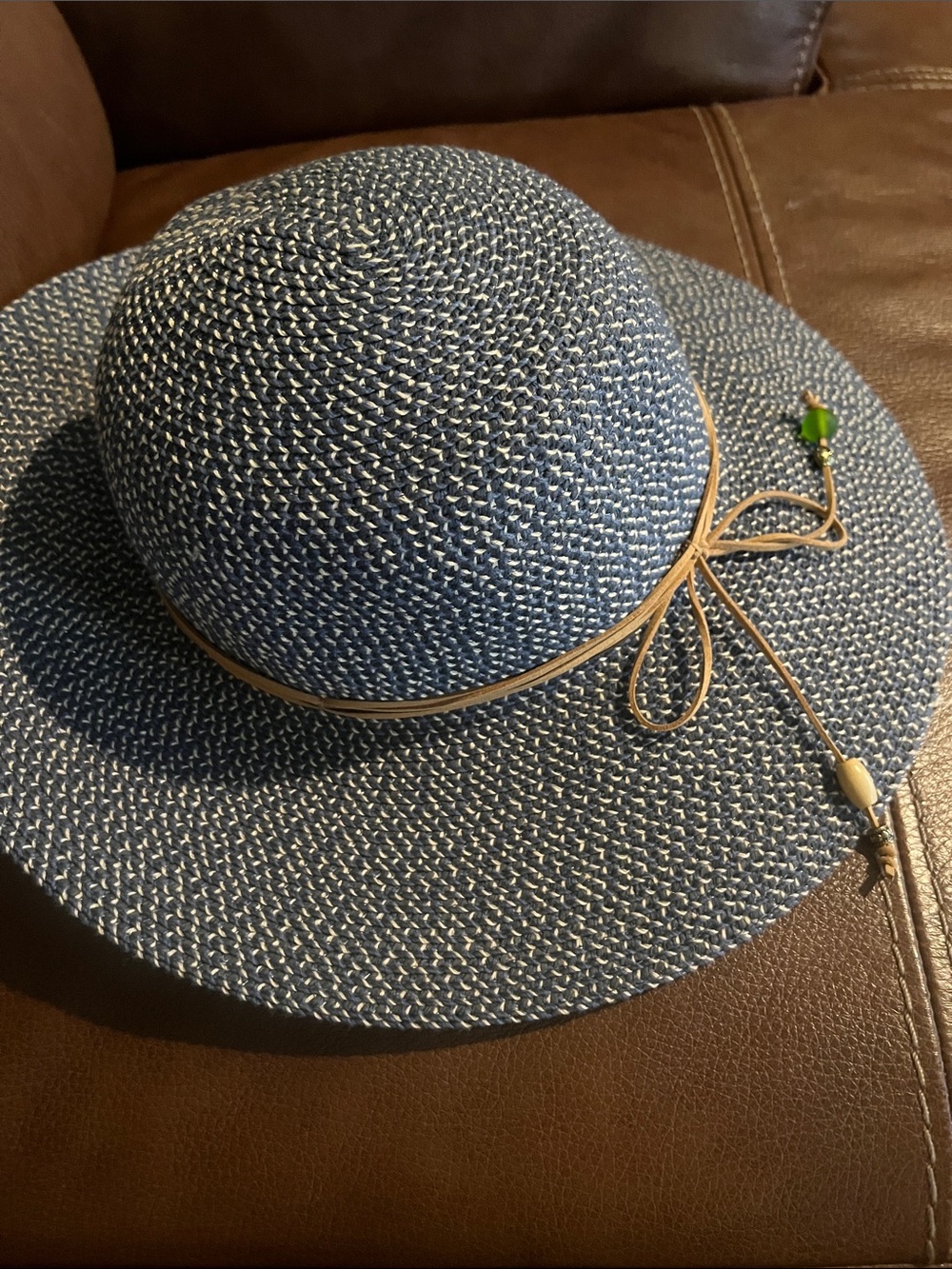 Blue Woven Sun Hat with Leather Bow Accent - Women's Accessories